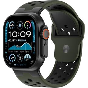 Sport Bands Compatible with Apple Watch Band 49mm 46mm 45mm 44mm 42mm for Men, Soft Silicone Wristband Breathable Waterproof Two Tone Strap for iWatch Ultra 2/Ultra Series 10/9/8/7/SE/6/5/4/3/2/1