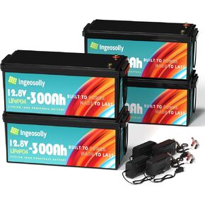 2 Pack 12V 300Ah Lithium Battery - Deep Cycle LiFePO4 Battery with 200A BMS, 8000+ Cycles, High Capacity for RV, Solar System, Marine, Off-Grid Applications(12V600Ah/24V300Ah）