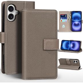 for iPhone 16 6.1 inch 2024 Leather Case Cover Protective Shell,with Wallet Purse and Built-in Card Holder,Pocket and Shoulder Strap.Darkgray+Gray