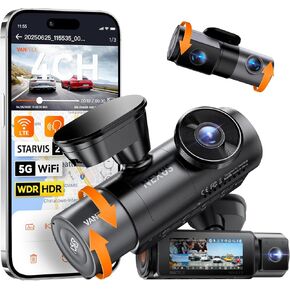 Vantrue N5S 4 Channel WiFi 360 Deval Dash Cam ، Starvis 2 ، IR Night Vision ، 2.7k+1080p*2+1440p الخلفي الأمامي داخل Dashcam ، التحكم الصوتي ، GPS ، دعم LTE ، وضع وقوف السيارات على مدار 24 ساعة ، دعم 1 تيراب كحد أقصى