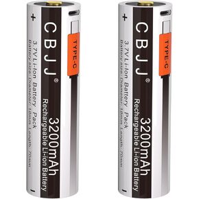3.7V 3200mAh USB Rechargerable Lithium Ion Battery Compatible for Streamlight 22104 SL-B26 Flashlight, USB-C Charging Port High Capacity Replacement Batteries for X Series Flashlights, 2 Pack