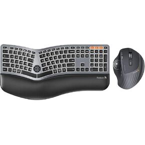 ProtoArc Backlit Wireless Ergonomic Keyboard Grey and Ergonomic Bluetooth Trackball Mouse Gray Ball