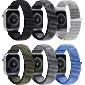 6 حزمة رياضية نايلون حلقة شريط متوافقة مع نطاقات Apple Watch 38mm 40mm 41mm 42mm 44mm 45mm 46mm 49mm 49mm للنساء ، وأشرطة مضفر قابلة للتعديل لسلسلة iWatch 10/9/8/7/6/5/4/3/se/se/ultra