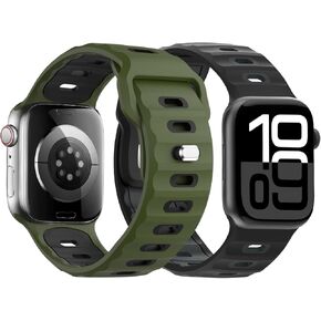2PACK Watch Band Compatible with Apple Watch Ultra 2/Ultra 49mm,S10 46mm,9/8/7 45mm,SE2/SE/6/5/4 44mm,3/2/1 42mm,Thickened Silicone Strap Replacement Sport Wristband
