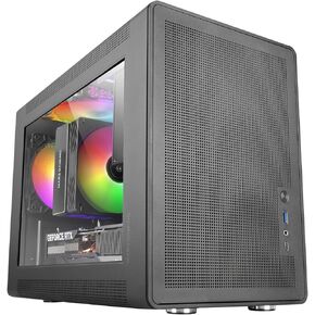 MC-XPS, Ultra Compact MicroATX Case, Tempered Glass + Mesh Panels, FRGB 120 mm Fan, Mesh Cooling Technology, Dual PSU Support for ATX and SFX, Mini-Tower PC USB-C, Black