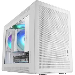 MC-XPS, Ultra Compact MicroATX Case, Tempered Glass + Mesh Panels, FRGB 120 mm Fan, Mesh Cooling Technology, Dual PSU Support for ATX and SFX, Mini-Tower PC USB-C, White