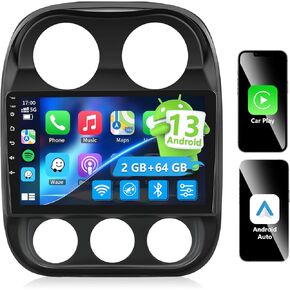 2G+64G 10.1 Inch HD Touchscreen Android 13 Car Stereo for Jeep Patriot/Compass 2009-2016, Wireless CarPlay &Android Auto&Mirror Link GPS 5GWiFi Bluetooth FM/RDS SWC Dual USB