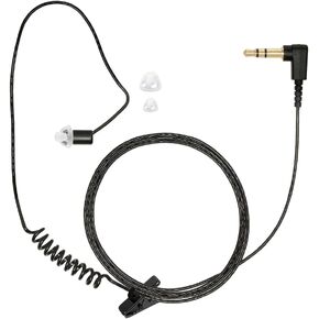 Sheepdog Microphones Covert Surveillance Listen Only Earpiece, 22 Inch Black Cable, 3.5mm Right Angle Connector, Uniform Wire Clip, Includes Removable Retainer Ear Hook and Clear Eartips