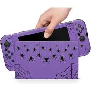 Zoomhitskins متوافق مع Switch Skin Cover Spider Web Cartoon Cute Black Purple Halloween Vinyn Scener Wrape ، مصنوع في الولايات المتحدة الأمريكية