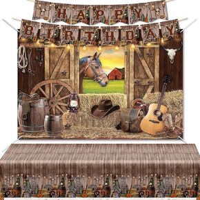 Western Cowboy Birthday Party Supplies Cowboy Party Decorations Include Happy Birthday Banner Denim Backcloth Denim Tablecloth Cake Insert Card Party Decorations
