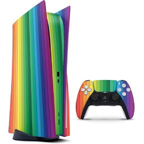 Rainbow Striped Full-Body Cover Wrap Decal Skin-Kit Compatible with Sony Playstation 5 Console (Disc) + Controller