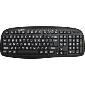 EZsee by DC Large Print English USB Wired Computer Keyboard with White Jumbo Oversized Letters on Black Keys