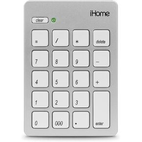 iHome Wireless Bluetooth 3.0 Slim Numeric Keypad Wide 20-Keys, Compact and Portable for Mac - Silver (IMAC-A201W)