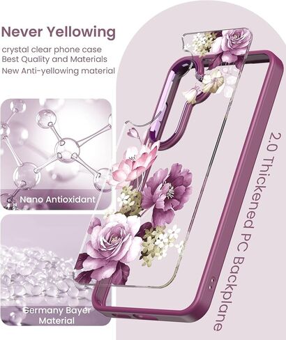بالنسبة إلى Samsung Galaxy S25 Plus Case+ حامي الشاشة الزجاجية المقسّرات ، فإن PRATERSTION GRADE SLITY SLIT TPU PC ، فتيات غطاء نمط زهرة واضح للنساء لـ Galaxy S25+ 5G-Purple in Kuwait