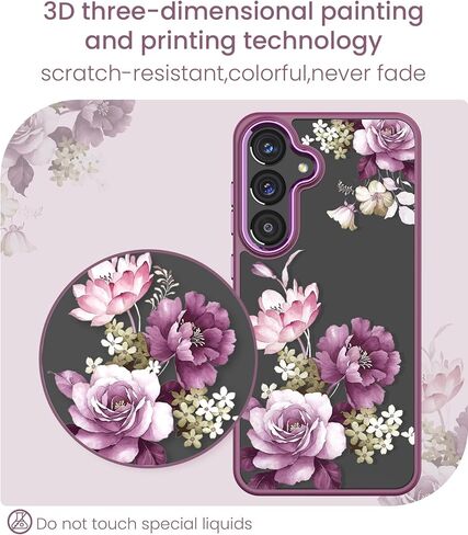 بالنسبة إلى Samsung Galaxy S25 Plus Case+ حامي الشاشة الزجاجية المقسّرات ، فإن PRATERSTION GRADE SLITY SLIT TPU PC ، فتيات غطاء نمط زهرة واضح للنساء لـ Galaxy S25+ 5G-Purple in Kuwait