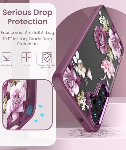 بالنسبة إلى Samsung Galaxy S25 Plus Case+ حامي الشاشة الزجاجية المقسّرات ، فإن PRATERSTION GRADE SLITY SLIT TPU PC ، فتيات غطاء نمط زهرة واضح للنساء لـ Galaxy S25+ 5G-Purple in Kuwait