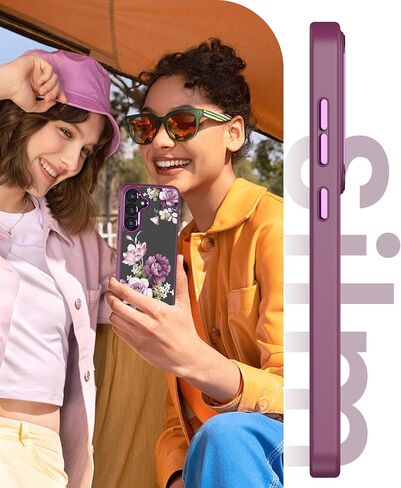 بالنسبة إلى Samsung Galaxy S25 Plus Case+ حامي الشاشة الزجاجية المقسّرات ، فإن PRATERSTION GRADE SLITY SLIT TPU PC ، فتيات غطاء نمط زهرة واضح للنساء لـ Galaxy S25+ 5G-Purple in Kuwait