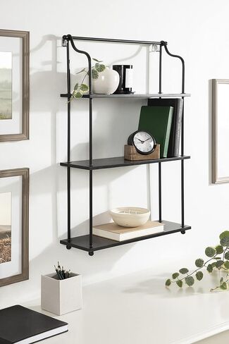 Kate and Laurel Walters Wood and Metal 3-Tier Shelving, 21" x 32", Rustic Brown and Black, Shabby-Chic Industrial Shelves for Storage and Decor in Kuwait