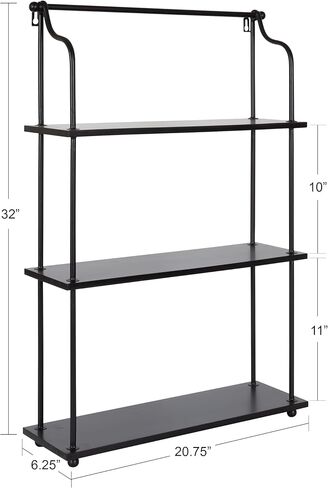 Kate and Laurel Walters Wood and Metal 3-Tier Shelving, 21" x 32", Rustic Brown and Black, Shabby-Chic Industrial Shelves for Storage and Decor in Kuwait