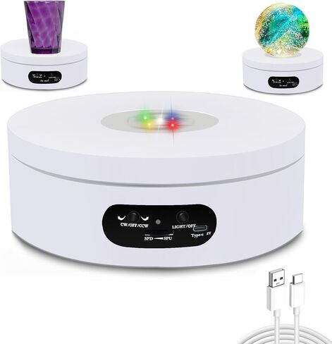 LED Rotating Display Stand, Lighted Base- Crystal Glass Art, 360 Degree Automatic Mute Rotating Turntable, Motorized Display Stand with Colorful Lights, Tumbler Supplies Spinner 4.72in in Saudi Arabia