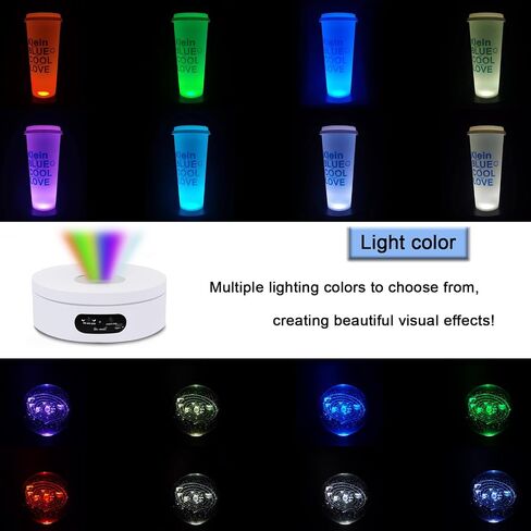 LED Rotating Display Stand, Lighted Base- Crystal Glass Art, 360 Degree Automatic Mute Rotating Turntable, Motorized Display Stand with Colorful Lights, Tumbler Supplies Spinner 4.72in in Saudi Arabia