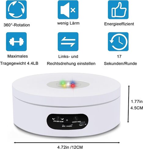 LED Rotating Display Stand, Lighted Base- Crystal Glass Art, 360 Degree Automatic Mute Rotating Turntable, Motorized Display Stand with Colorful Lights, Tumbler Supplies Spinner 4.72in in Saudi Arabia