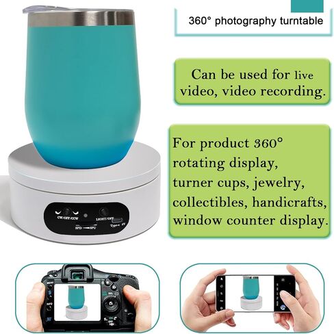 LED Rotating Display Stand, Lighted Base- Crystal Glass Art, 360 Degree Automatic Mute Rotating Turntable, Motorized Display Stand with Colorful Lights, Tumbler Supplies Spinner 4.72in in Saudi Arabia