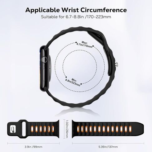 2PACK Watch Band Compatible with Apple Watch Ultra 2/Ultra 49mm,S10 46mm,9/8/7 45mm,SE2/SE/6/5/4 44mm,3/2/1 42mm,Thickened Silicone Strap Replacement Sport Wristband in Kuwait