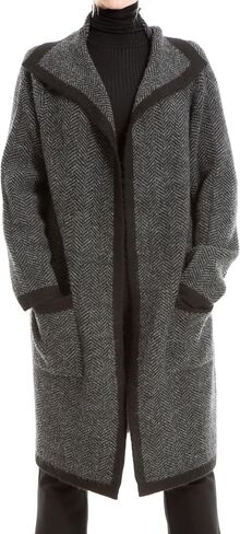 Max Studio Women's Long Sweater Cardigan, Brown/Rust Checkers, Small in Saudi Arabia