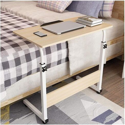 Bed Table Mobile Laptop Computer Stand Desk Cart Tray Side Table for Bed Sofa Portable Computer Desk for Living Room Bedroom (Color : Size : 80x50cm) (White 80x40cm) in Kuwait