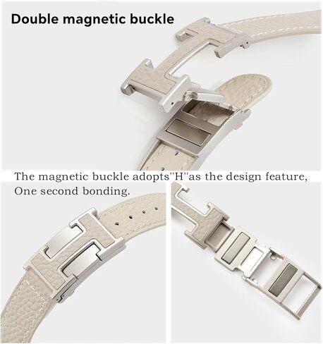 شريط ساعة مغناطيسي جلدي متوافق مع Apple Watch 49mm 45mm 44mm 42 مم 41 مم 38 مم ، مع مشبك على شكل H للنساء الرجال Iwatch Ultra/SE/Ultra 2/Series 10/9/8/7/6/5/4/3/2/1 in Saudi Arabia
