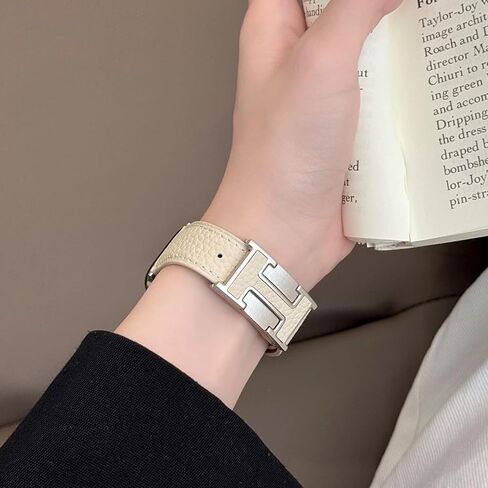 شريط ساعة مغناطيسي جلدي متوافق مع Apple Watch 49mm 45mm 44mm 42 مم 41 مم 38 مم ، مع مشبك على شكل H للنساء الرجال Iwatch Ultra/SE/Ultra 2/Series 10/9/8/7/6/5/4/3/2/1 in Saudi Arabia