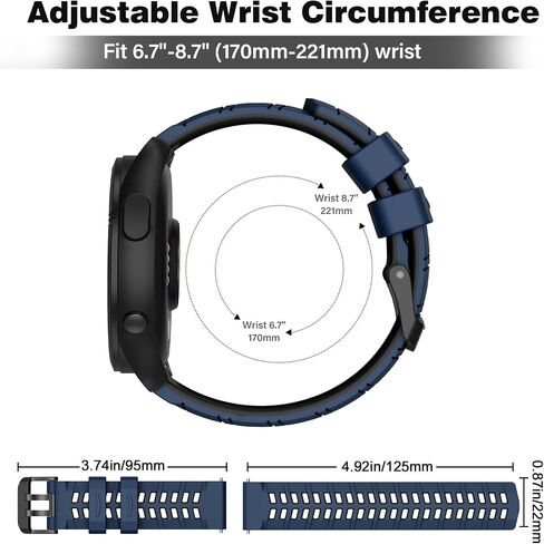 Overstep 22mm Silicone Band متوافق مع Garmin Vivoactive 4 ، Venu 3/2 ، Forerunner 265 ، 255 ، Samsung Gear S3 Frontire ، Galaxy Watch 46mm/Watch 3 45mm Smart Watch ، Resembection Quick Sport Watch Strap in Kuwait