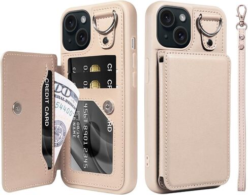 متوافق مع محفظة iPhone 15 Case مع حامل البطاقة ، فتحات بطاقة الائتمان RFID ، جلود Kickstand Leath in Saudi Arabia