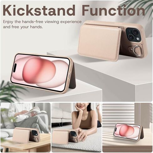 متوافق مع محفظة iPhone 15 Case مع حامل البطاقة ، فتحات بطاقة الائتمان RFID ، جلود Kickstand Leath in Saudi Arabia