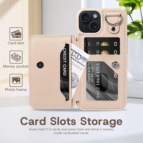 متوافق مع محفظة iPhone 15 Case مع حامل البطاقة ، فتحات بطاقة الائتمان RFID ، جلود Kickstand Leath in Saudi Arabia