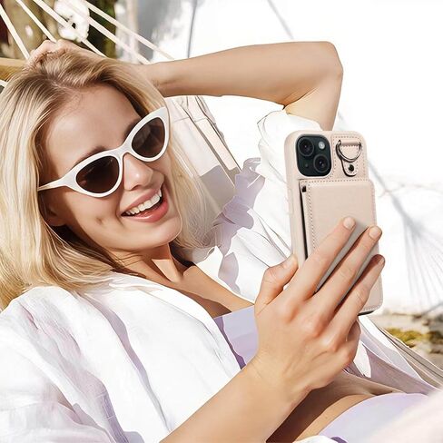 متوافق مع محفظة iPhone 15 Case مع حامل البطاقة ، فتحات بطاقة الائتمان RFID ، جلود Kickstand Leath in Saudi Arabia