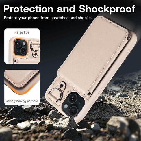 متوافق مع محفظة iPhone 15 Case مع حامل البطاقة ، فتحات بطاقة الائتمان RFID ، جلود Kickstand Leath in Saudi Arabia