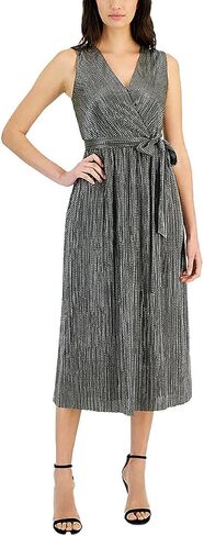 Anne Klein Women's Surplice Plisse Knit Foil Midi Dress W/Sash in Saudi Arabia