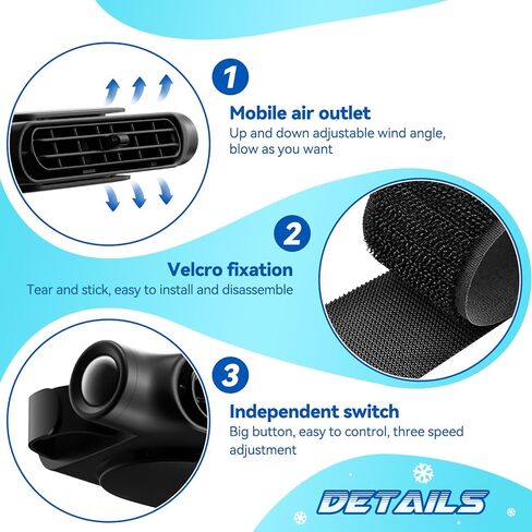 Car Rear Seat Cooling Fan with USB Cable Universal Electric Air Circulator for SUV, RV, Truck, Black, 17.5cmx7.5cmx3.4cm in Saudi Arabia