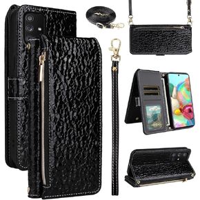 حقيبة محفظة فاخرة لـ Samsung Galaxy A71 5G مع محفظة حزام الكتف حزام معصم ، حافز بطاقة Pured Pattern Purate Pu Leather Card Cover Cover For A 71 G5 71A S71 Red