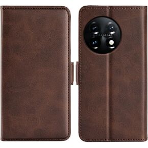 for OnePlus 11 Wallet Case, Premium PU Leather OnePlus 11 5G Case with Magnetic Buckle Card Slots Kickstand Function Flip Phone Case Cover for OnePlus 11 5G Brown