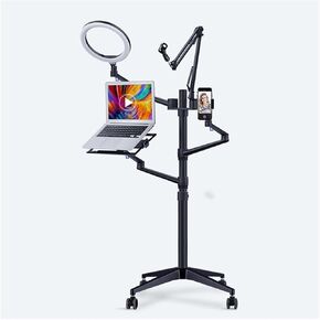 Floor Live Stand Set 5-in-1 Multifunctional Laptop Stand Light Mount Microphone Bracket Camera Holder for YouTube Makeup Video