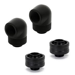 XSPC G1/4" to 1/2" ID, 3/4" OD Compression Fitting V2 for Soft Tubing and 90 Degree Rotary Fitting Bundle, Matte Black