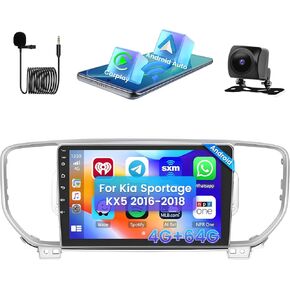Hikity 4+64G Car Radio Stereo for Kia Sportage KX5 2016 2017 2018 Radio with 9 Inch Touch Screen, Carplay/Android Auto GPS Navigation/Mirror Link/DSP/Bluetooth+AHD Backup Camera
