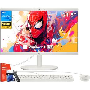 HP All-in-One Desktop Computer, 21.5" FHD Display, Intel Celeron J4025 Processor, 16 GB RAM, 1 TB SSD, Wired Keyboard & Mouse, Webcam, HDMI, Microsoft Office Pro Lifetime License & Windows 11 Pro