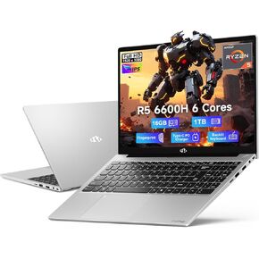 NIMO 15.6" IPS FHD-Gaming-Laptop, AMD Ryzen 5 6600H 6-Cores 660M GPU 32GB DDR5 RAM 1TB SSD(Beat i7-1165G7, Up to 4.5GHz) Computer with 100W GaN Type C Fingerprint Backlit Keyboard Win 11