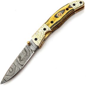 PAL 2000 KNIVES Custom Handmade Damascus Steel 7.4 Inches Folding Pocket Knife 9597
