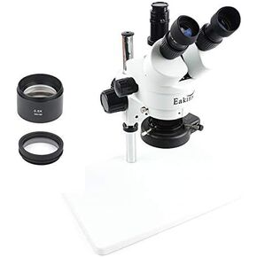 Trinocular Stereo Microscope 3.5X-90X Continuous Zoom + 0.5X/2X Auxiliary Objective Lens +56 LED Ring Lamp +Big Size Metal Stand (Color : Grey) (White)