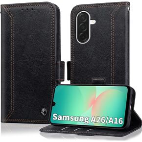 for Samsung Galaxy A26/A16 5G Wallet Case with RIFD Blocking Card Holder, PU Leather Flip Folio Kickstand Business Protective Phone Cover 6.7 Inch 2025/2024, Black